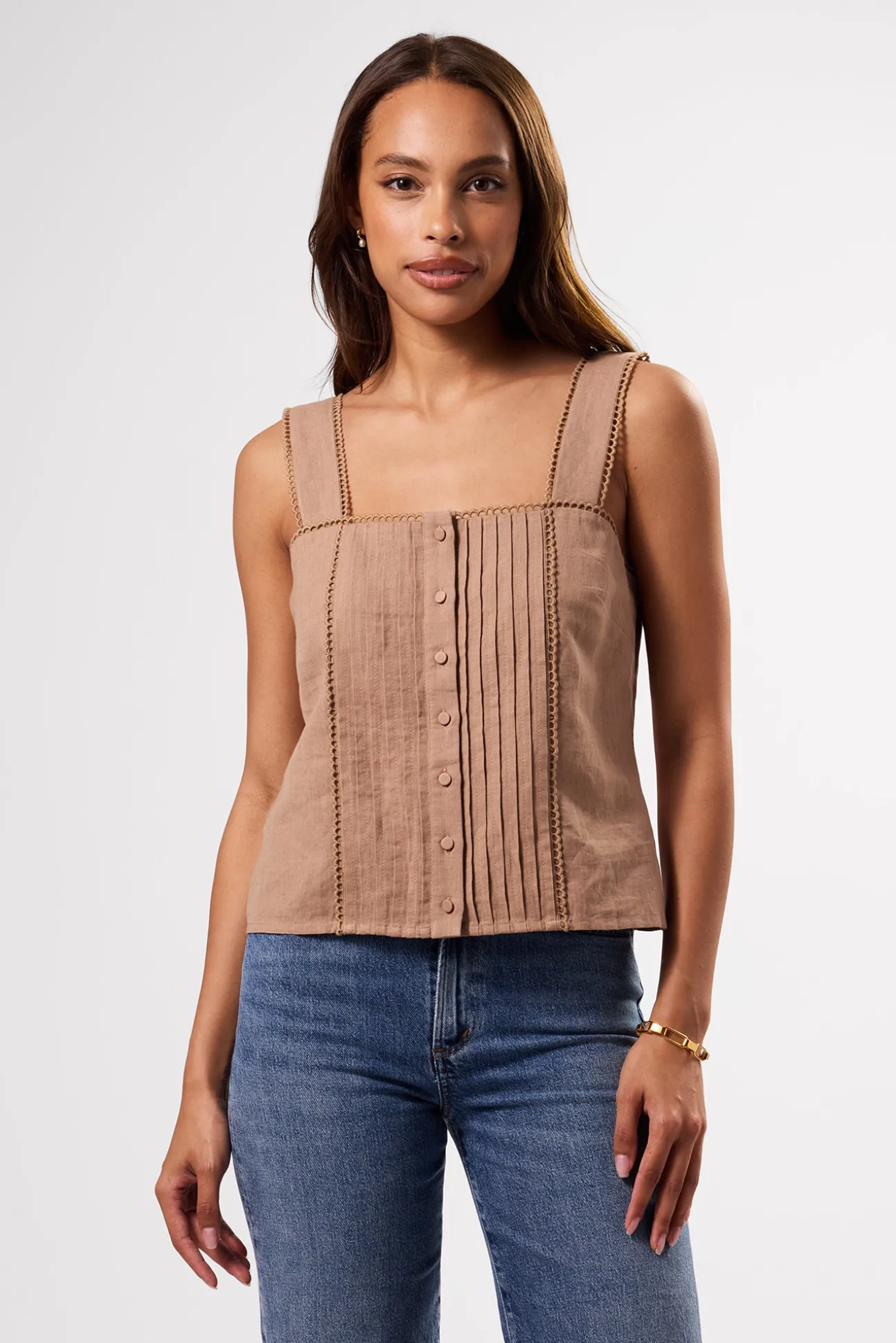 Crochet Trim Cotton Linen Tank