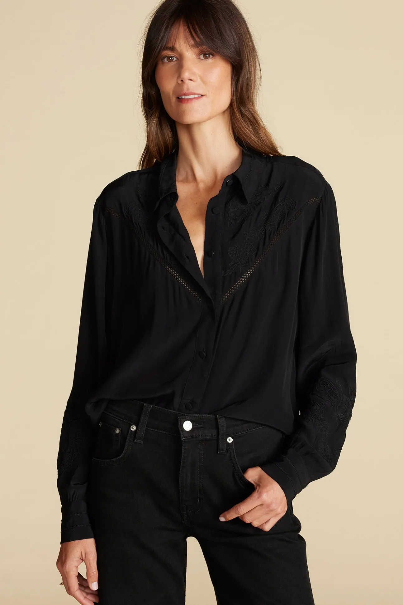 Melisande Embroidered Crepe Blouse